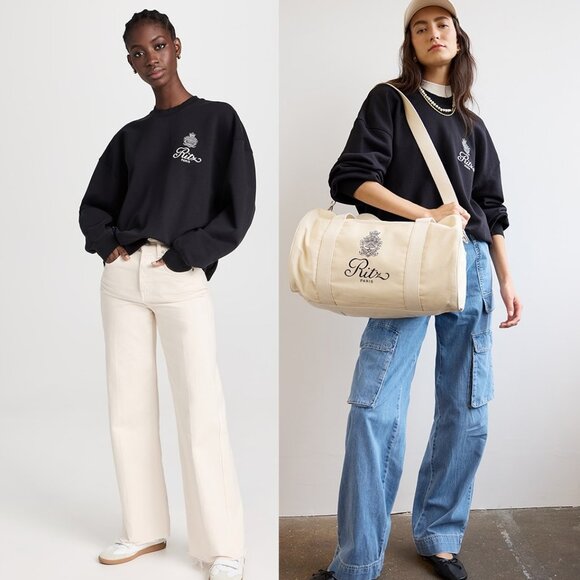 Frame x Ritz Paris Unisex Late Check Out Crewneck Sweatshirt Black Large - Picture 5 of 7